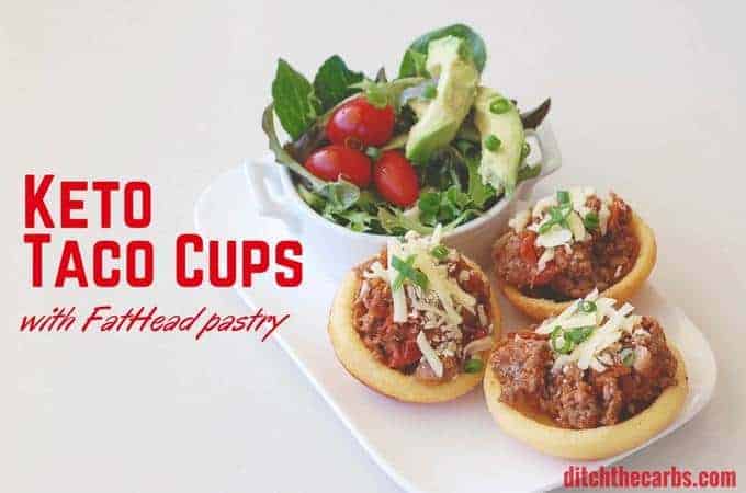 Taco cups served with ground beef cheese and avocados