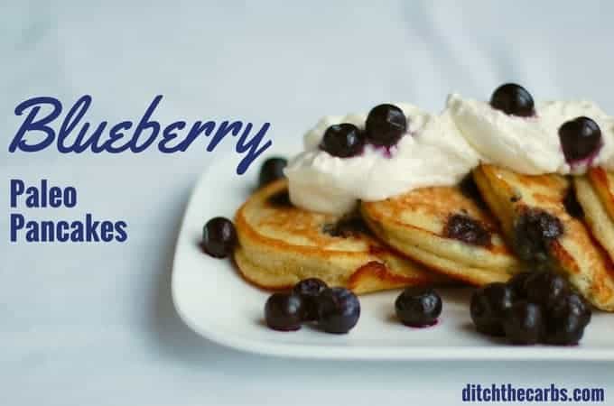 The ultimate easy blueberry paleo pancakes. Sturdy and impossible to fail. Sugar free, low carb, paleo heaven. | ditchthecarbs.com