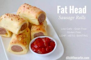 Fat Head sausage rolls on a white plate