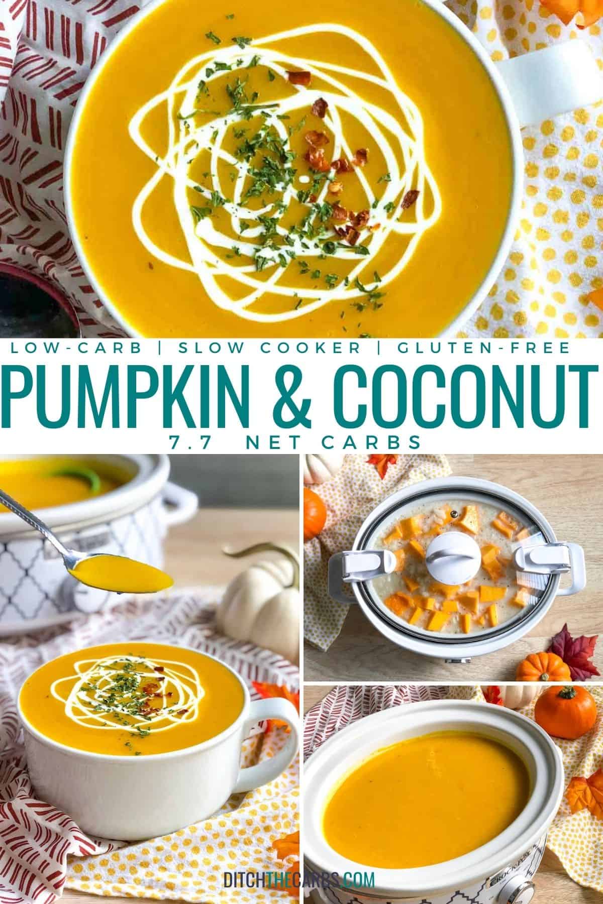 collage of how to make pumpkin and coconut soup