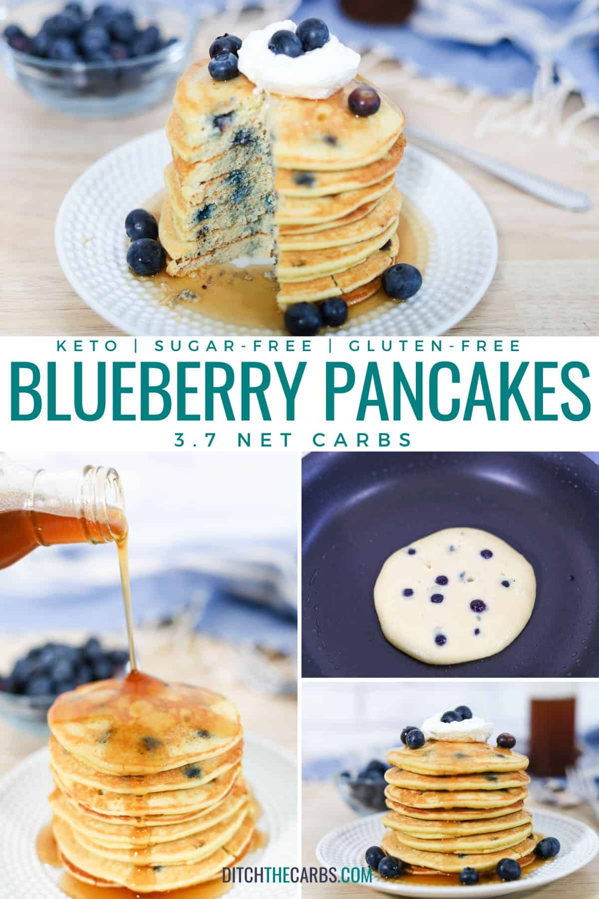 collage of how to make keto blueberry pancakes