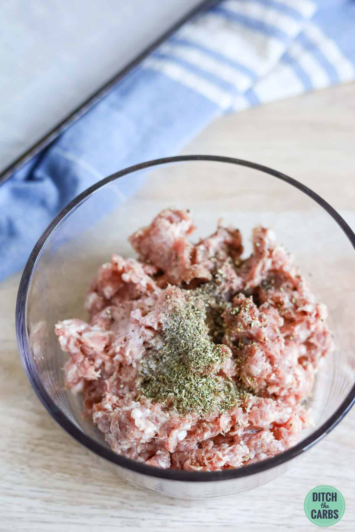 ground pork and herbs with seasoning to make a high-protein snack