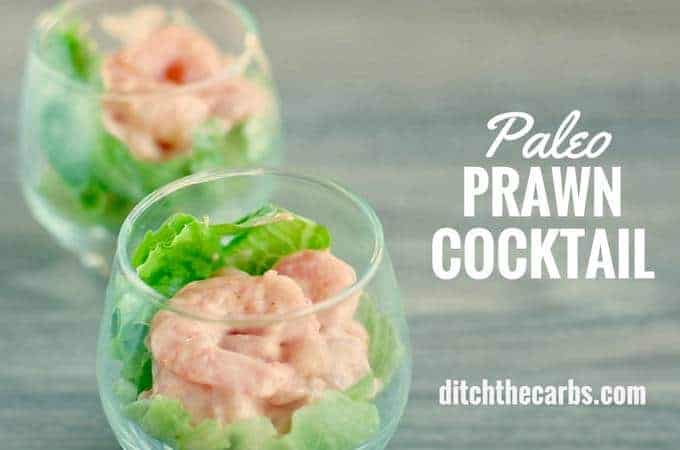 Paleo prawn cocktail for low-carb thanksgiving served on a bed of lettuce
