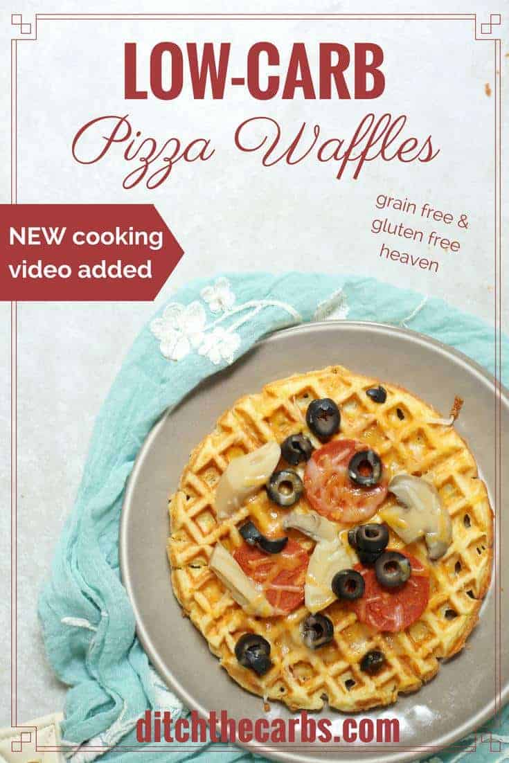 Low carb pizza waffles served on a plate with mushrooms tomato and cheese