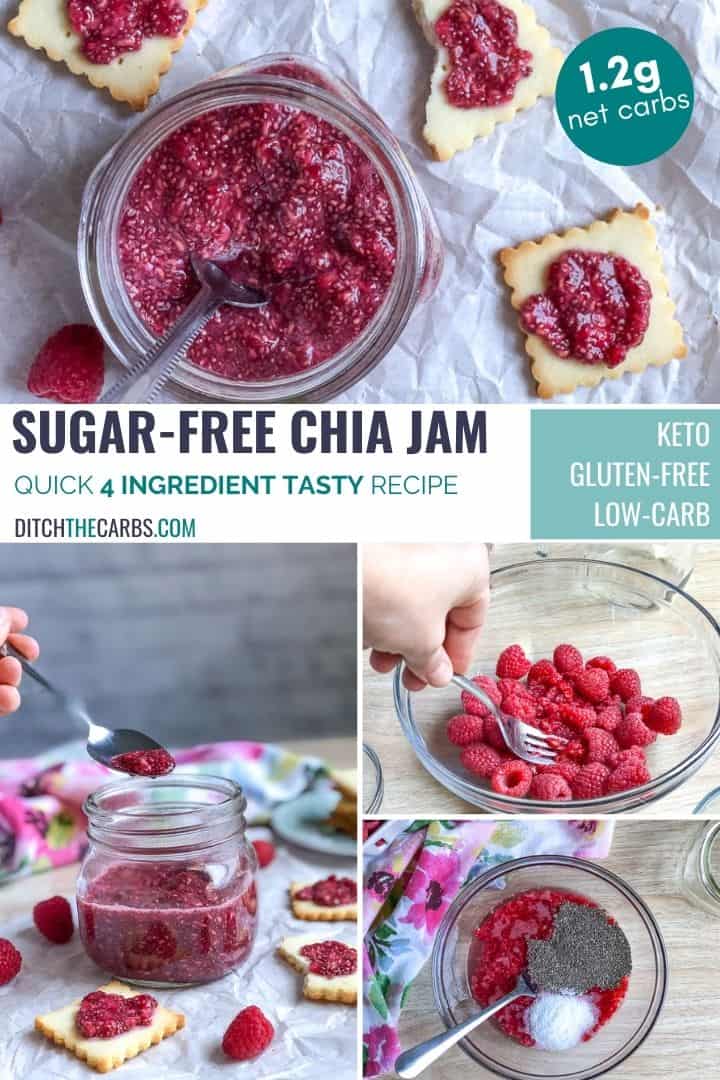 A close up of many different images of sugar-free chia jam