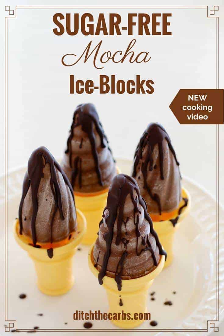 AH-MAZING sugar free mocha popsicles. Easy recipe made in the blender. Drizzle with chocolate to make them extra special. | ditchthecarbs.com