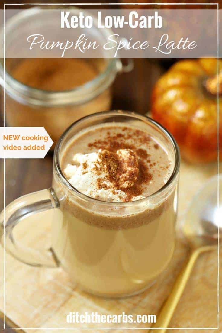 Ah-mazing easy keto low-carb pumpkin spice latte. NEW quick cooking video just added. | ditchthecarbs.com