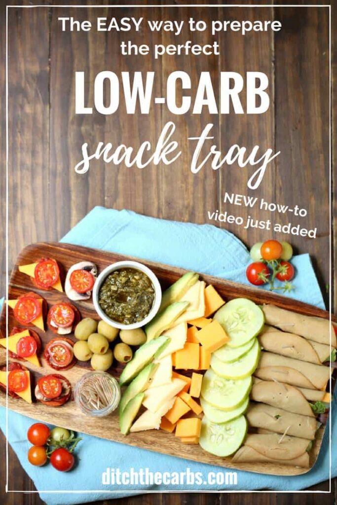 low carb snacks on a wooden tray