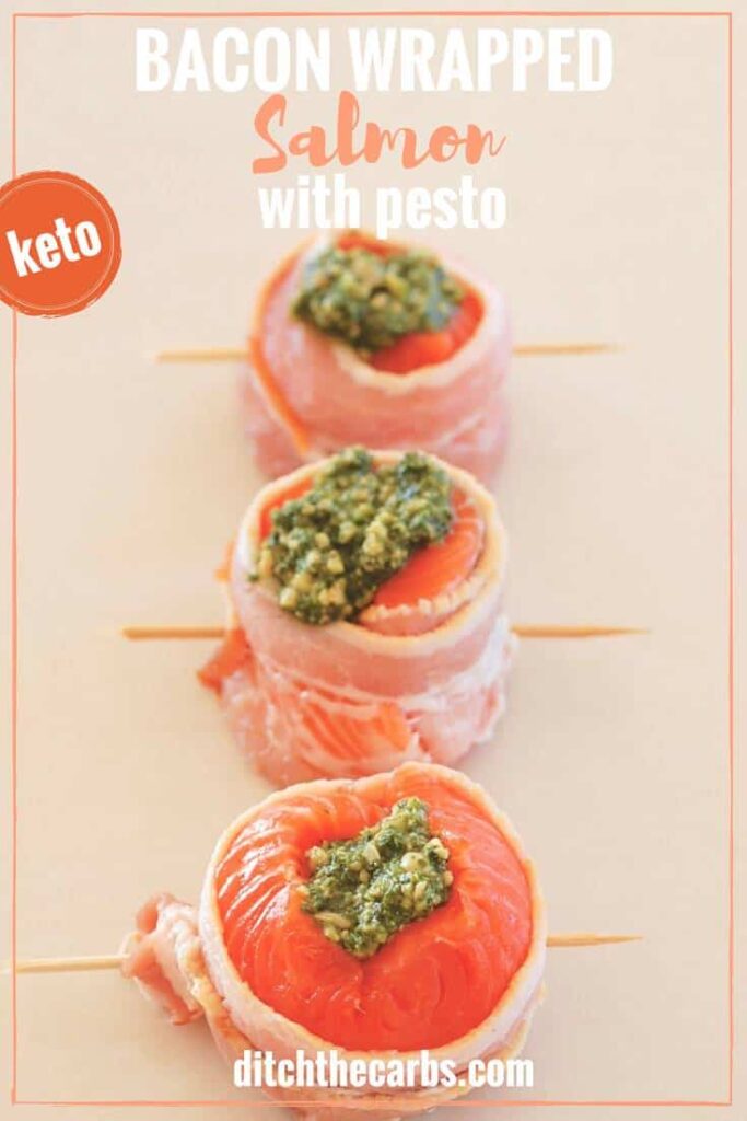 Salmon wrapped in bacon with pesto