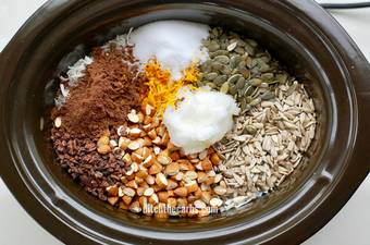 Grain free granola ingredients sitting in the slow-cooker