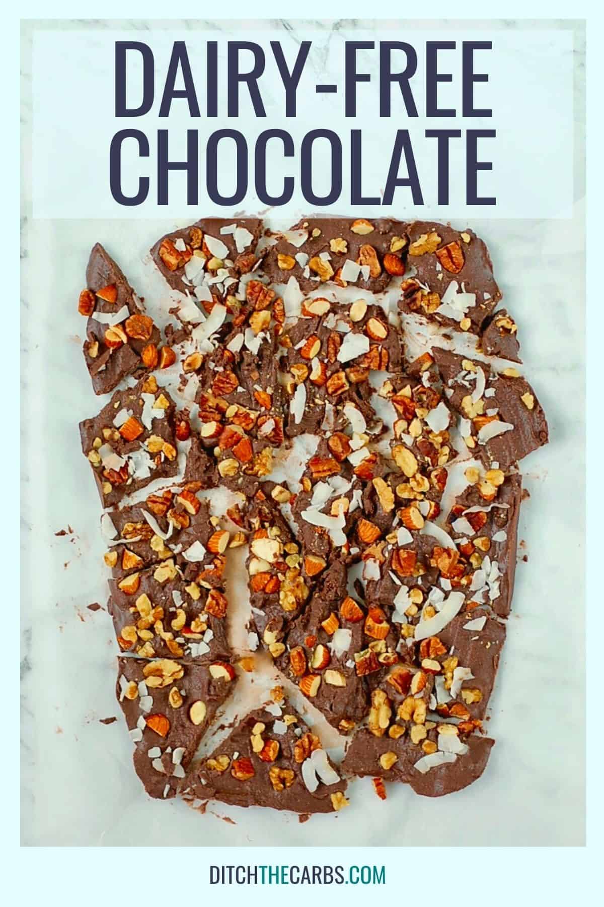 homemade dairy-free chocolate broken on a plate