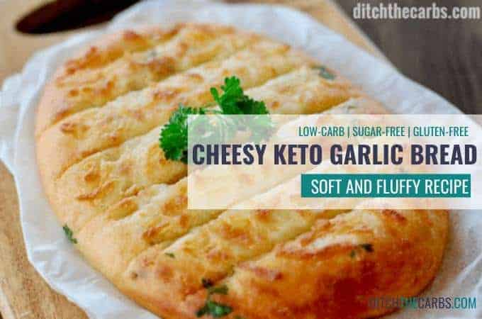 keto copycat recipe for cheesy keto garlic bread on parchment paper