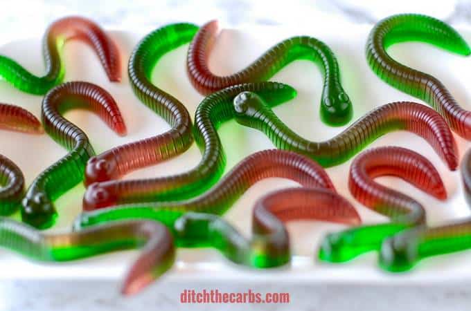 Red and green gummie worms