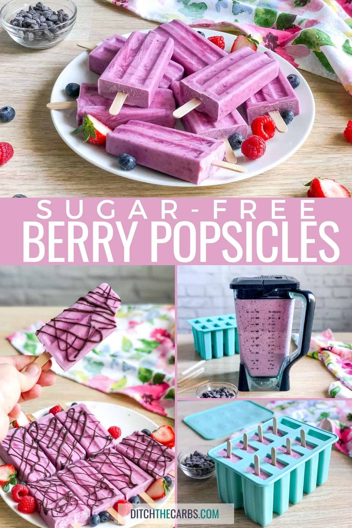 collage of how to make frozen sugar-free popsicles
