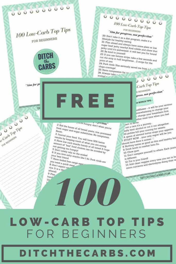 Mockup of the 100 low-carb top tips ebook