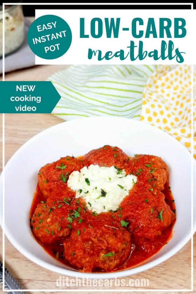 Low-carb Instant Pot meatballs served with tomato sauce and cream cheese