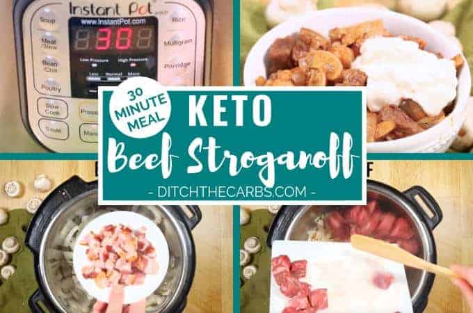 Keto beef stroganoff step by step collage