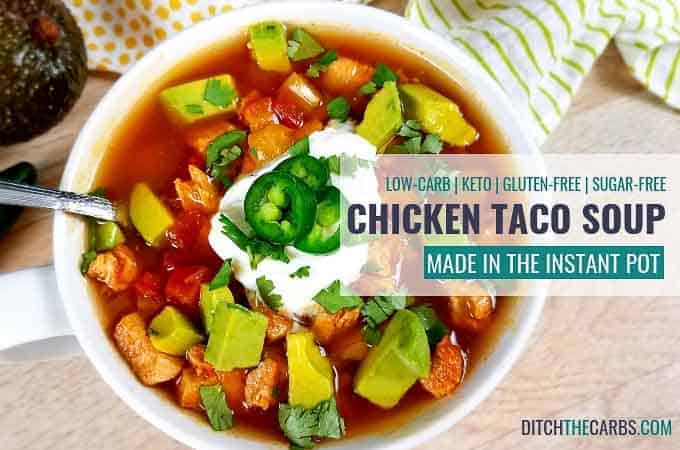 Instant Pot Chicken Taco Soup with sour cream in a bowl