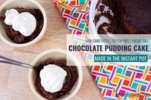 Instant pot chocolate pudding cake served into little white bowls and whipped cream on top