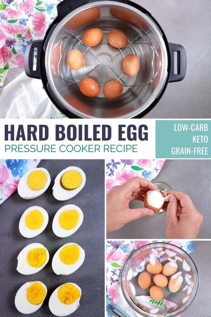 collage of eggs being hard boiled in a pressure cooker