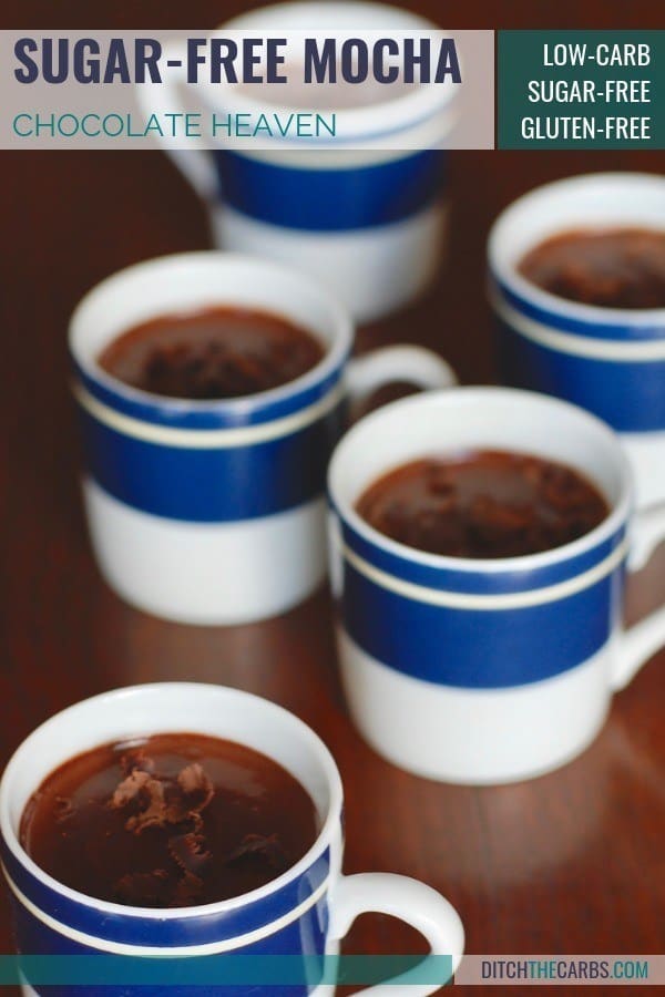 Small blue and white espresso cups with sugar free mocha inside