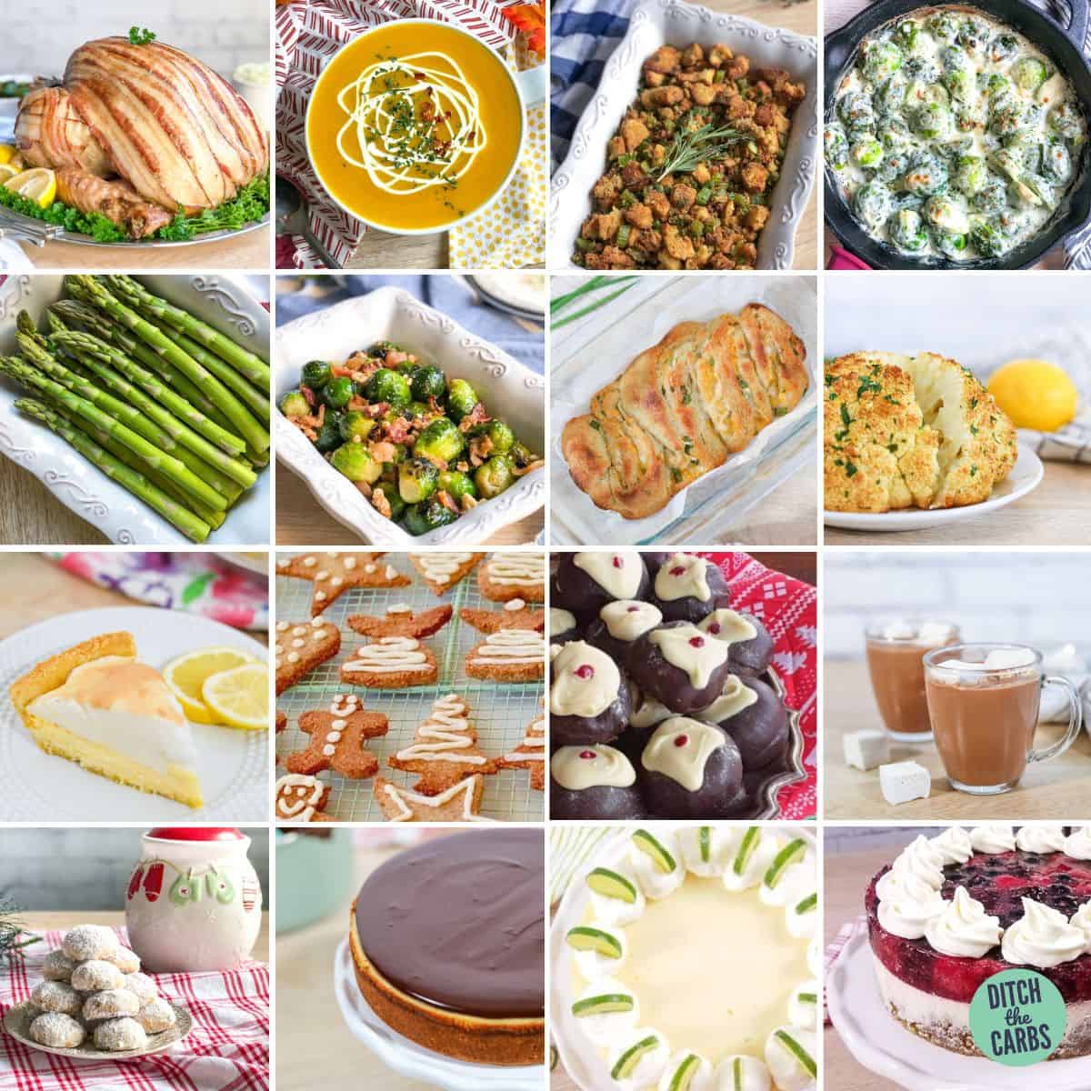 collage of keto Thanksgiving recipes and keto Christmas recipes