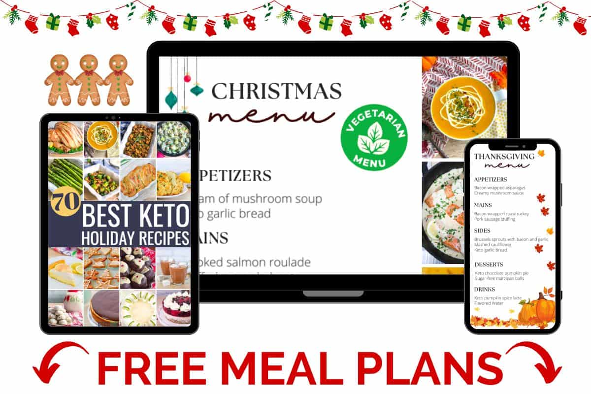 mockups of free keto Thanksgiving recipes and keto Christmas meal plans