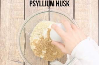 Adding psyllium husk to the mixing bowl