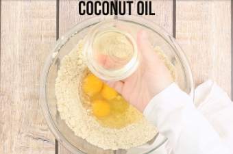 Adding coconut oil to the mixing bowl