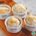 4 bowls of various mashed cauliflower flavours