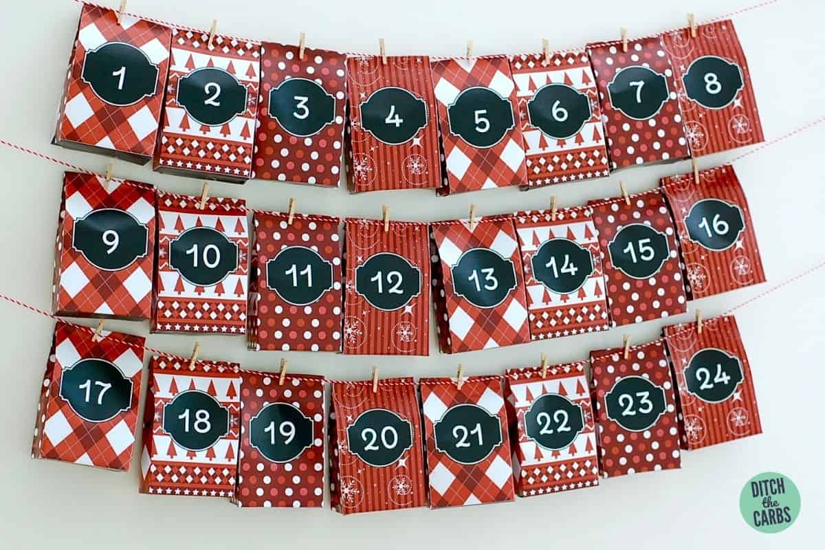 Homemade advent calendar hanging on the wall