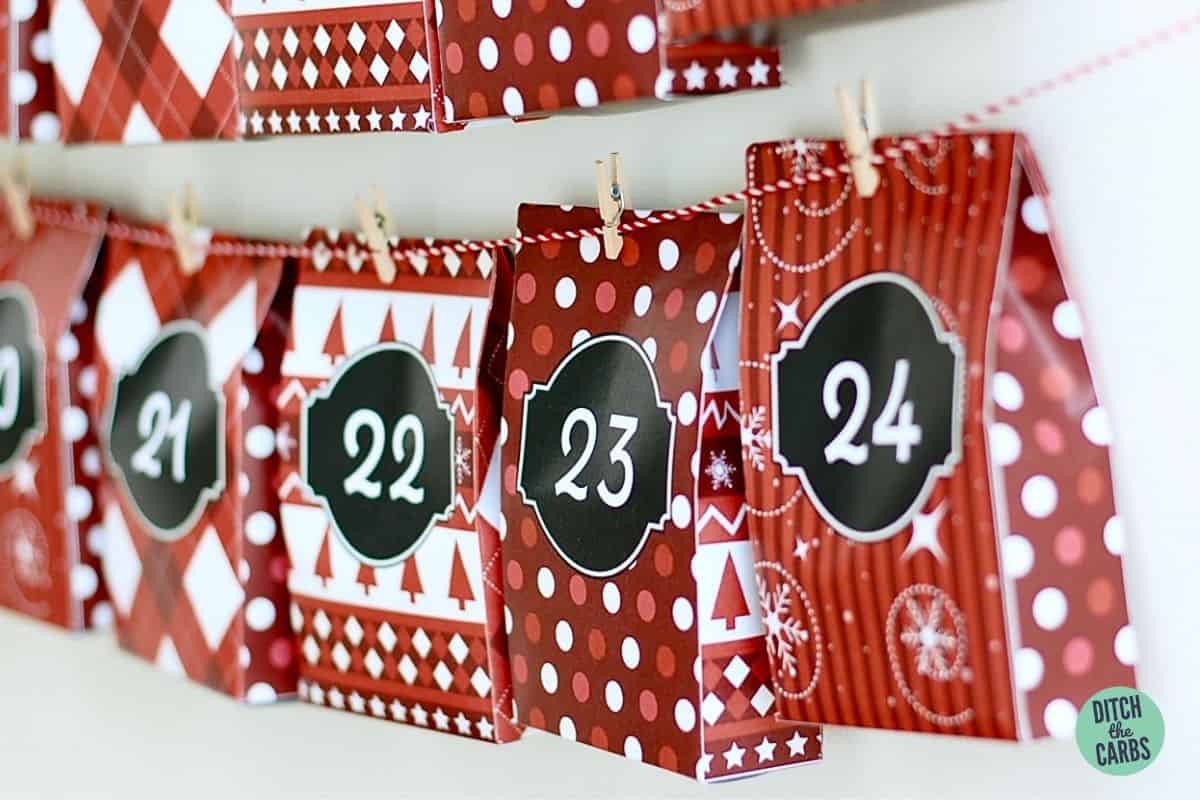 Homemade advent calendar hanging on the wall