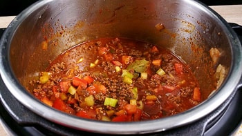 Beef chili cooking in the Instant Pot 