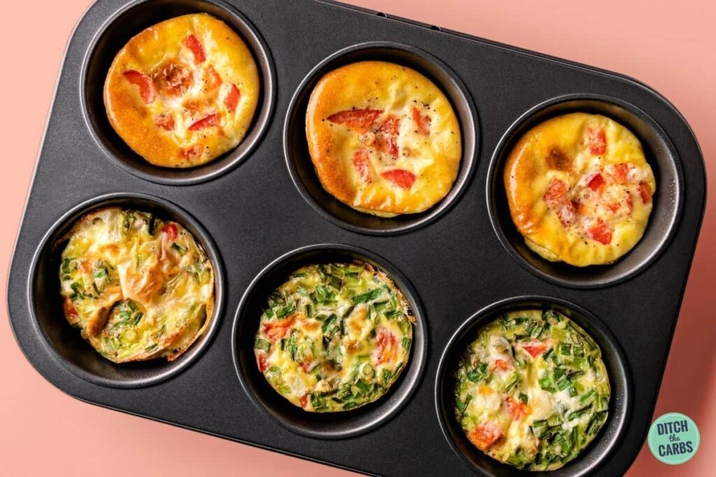 baked ham and egg cups in a muffin tray