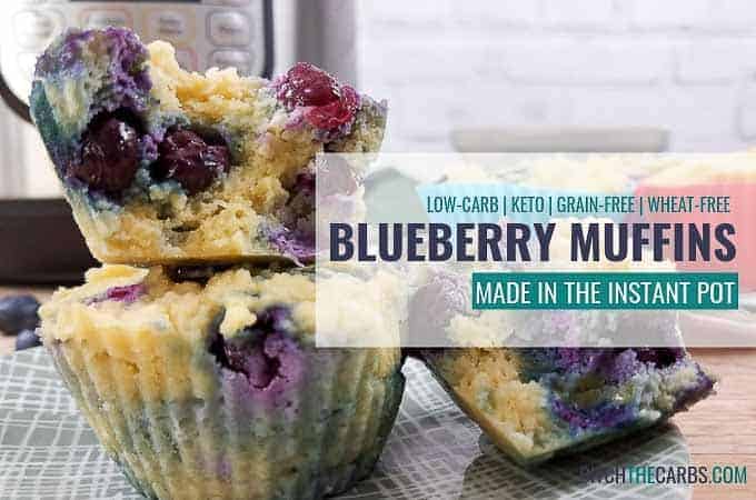 Pot blueberry muffins pulled in half with an instant pot in the background