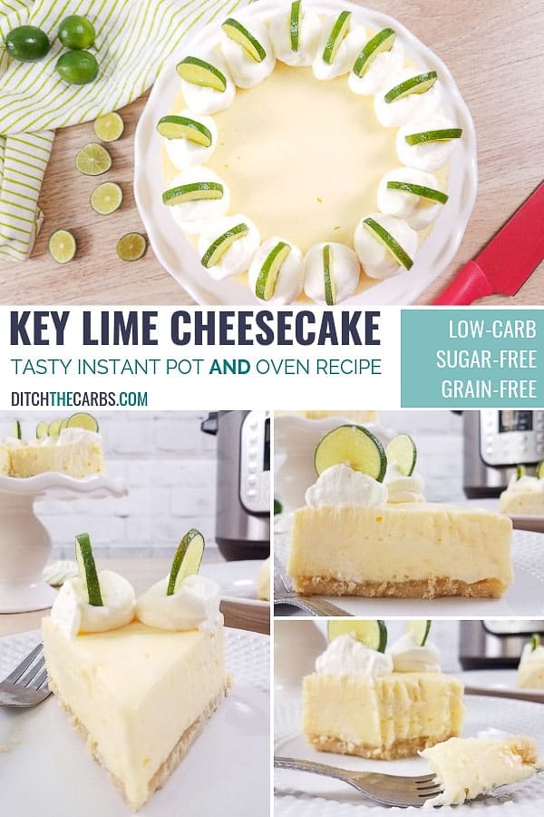 collage of Instant Pot key lime cheesecake serving suggestions