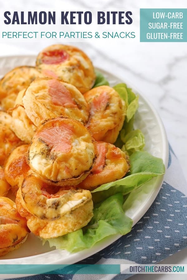 Salmon and cream cheese bites on a plate with lettuce