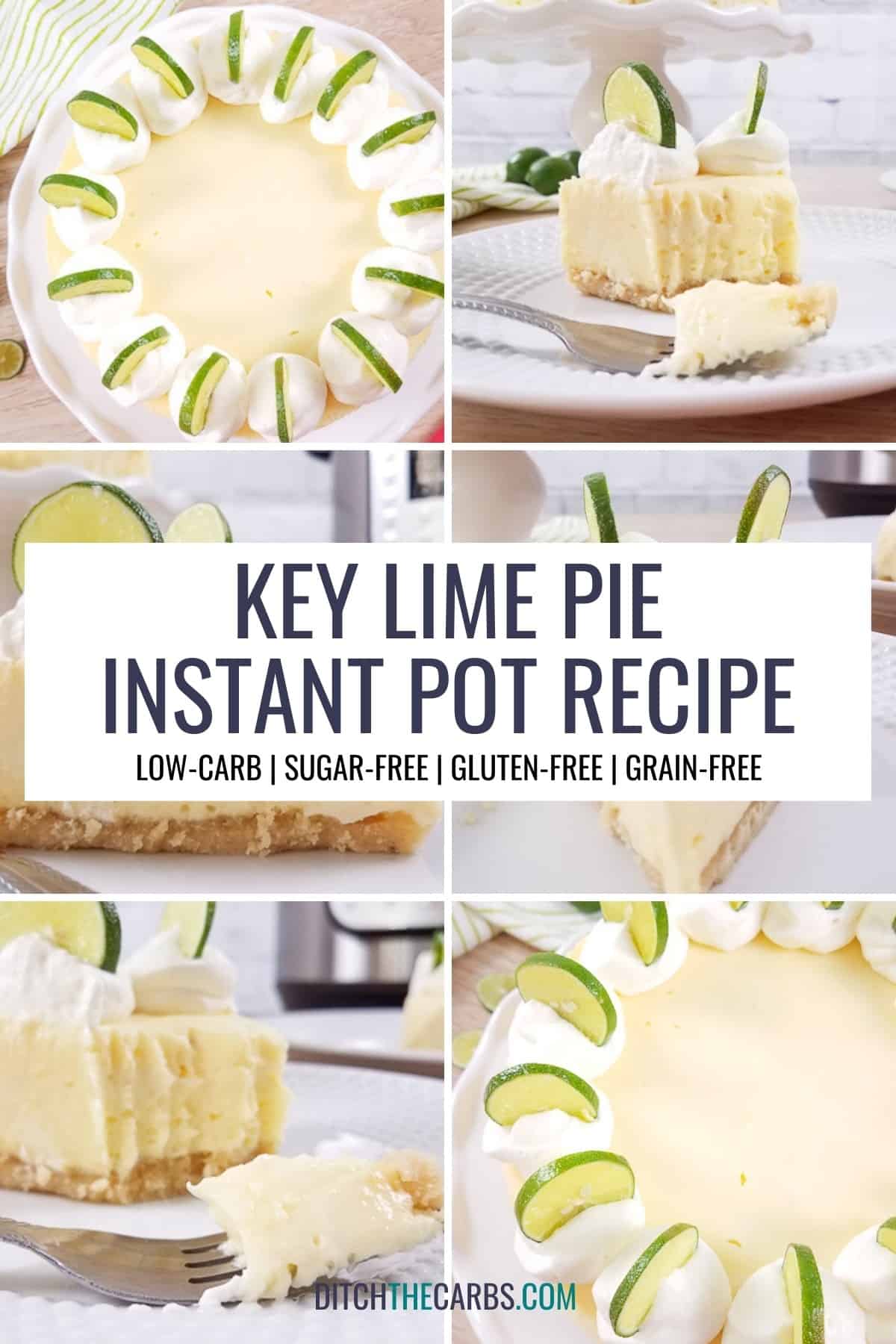 collage of a key lime cheesecake as a whole and sliced