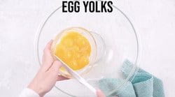 Mixing bowl with egg yolks and vanilla