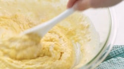 Mixing bowl with egg whites folded into waffle mixture