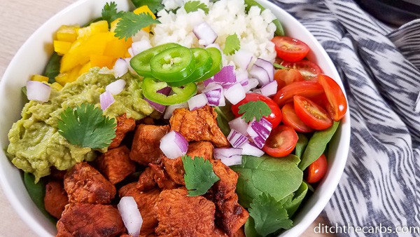 Serving of chicken burrito bowl made in the Instant Pot