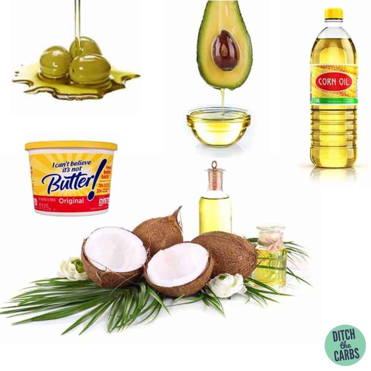 various cooking oils and fats