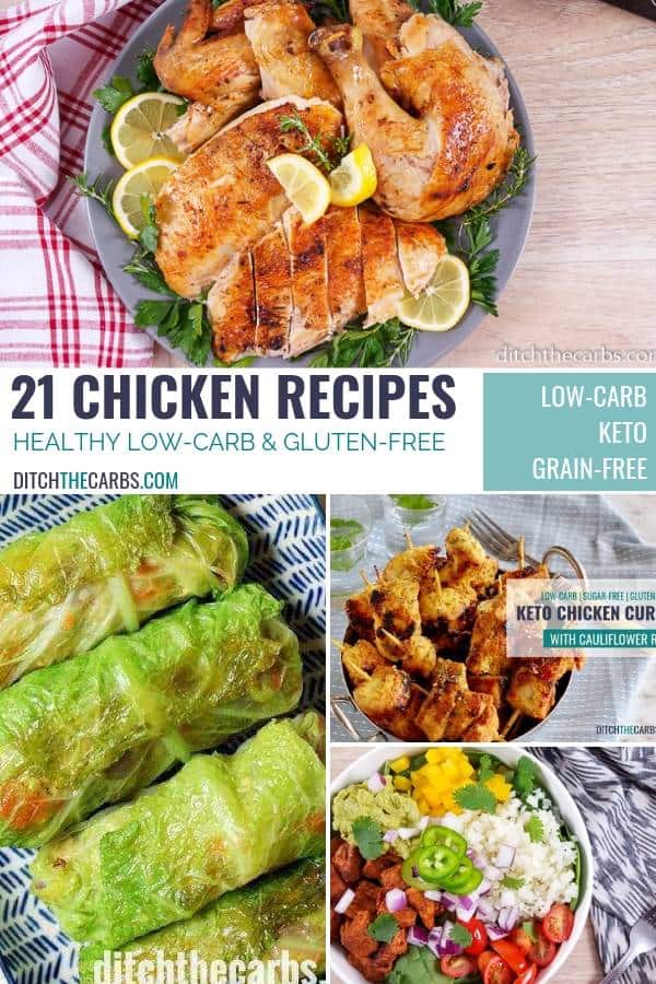 collage of 21 healthy low-carb chicken recipes
