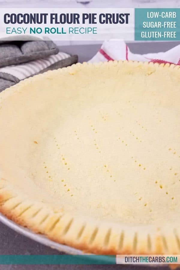 Close up of the coconut flour pie crust with fork marks all over