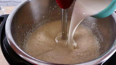Use the stick blender to purée the soup to be smooth and creamy