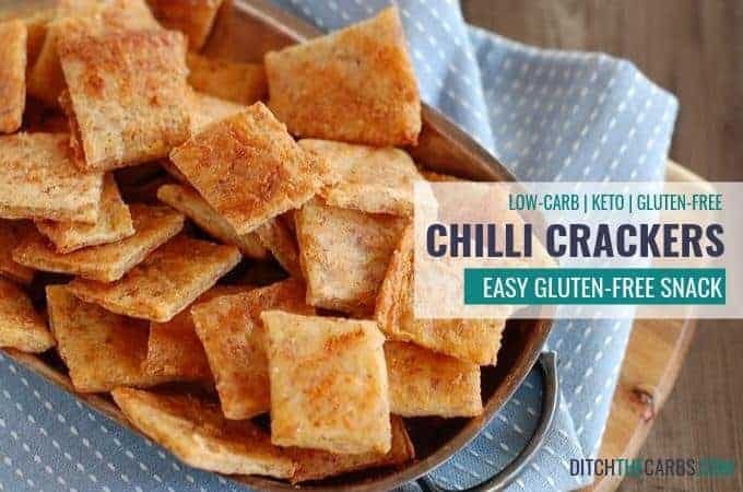 Easy keto copycat recipe for Chilli Crackers on a bread board