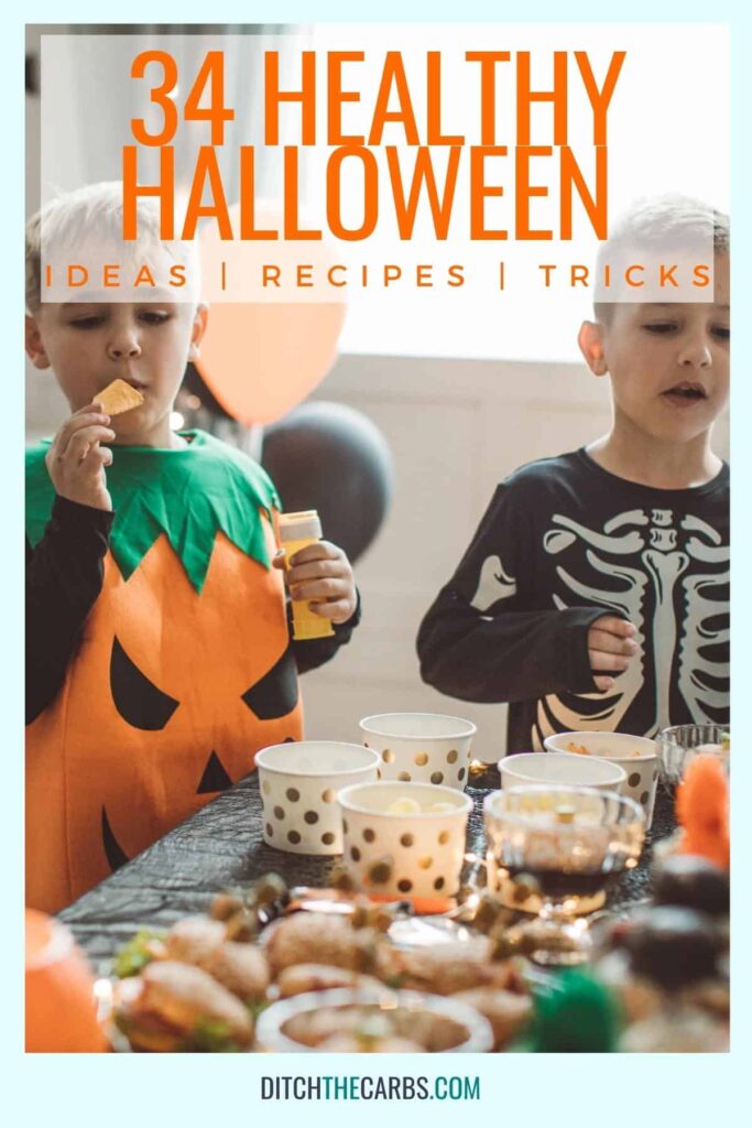 kids eating healthy Halloween snacks