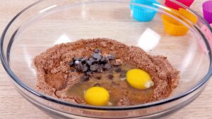 Mixing bowl with low carb chocolate muffins batter