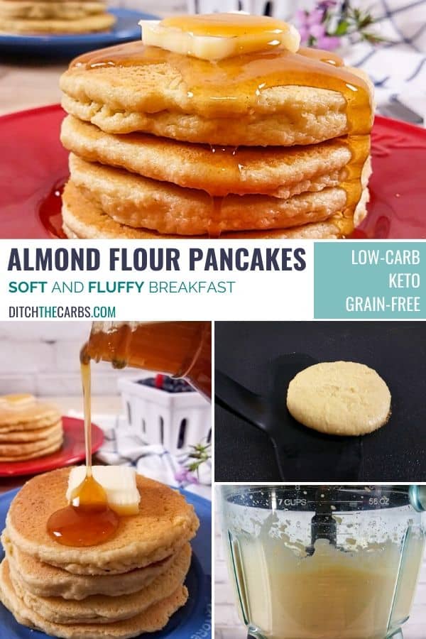 Photo collage of almond flour pancakes