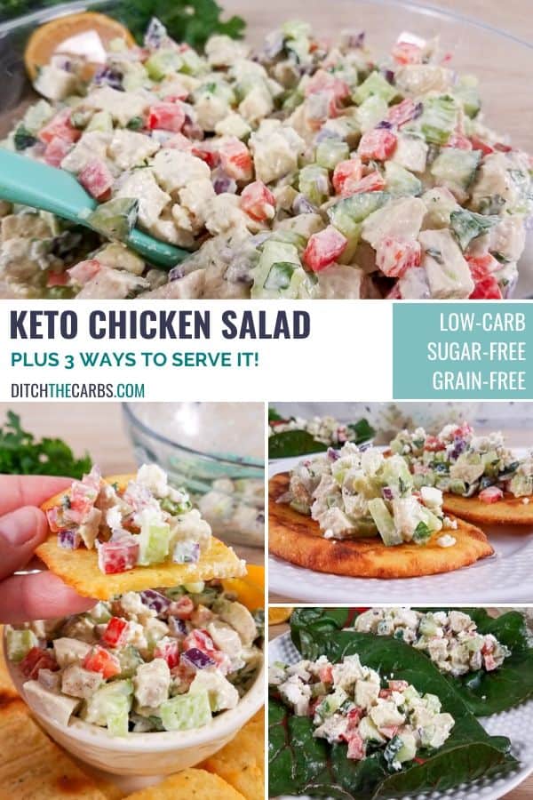 A collage of different chicken salads